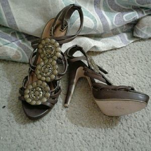 Brown double strap heels